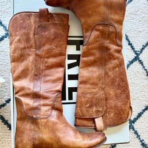 PAIGE Cognac Leather Riding Boots